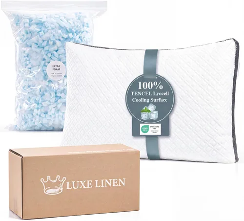 Vista 10 de Almohada de cama de superficie de algodón orgánico tamaño estándar Almohada ajustable de espuma viscoelástica triturada para dormir lateral