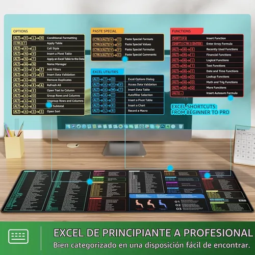 Vista 3 de KTRIO Excel Shortcuts Mousepad, Desk Mat, 31.5 x 11.8 in, XL