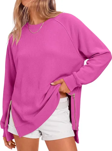 Vista 28 de ANRABESS - Sudadera de gran tamaño para mujer, cuello redondo, manga larga, tipo túnica, con cremallera lateral, sudadera con capucha, suéter