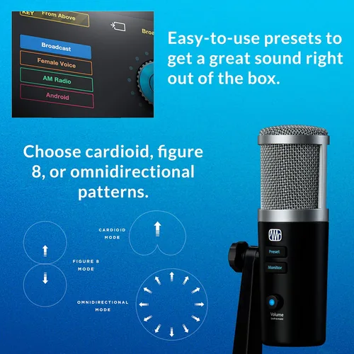 Vista 6 de PreSonus Revelator USB - Micrófono de condensador para podcast, transmisión en vivo, con efectos de voz incorporados más mezclador de bucle