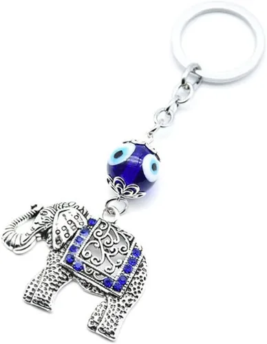 Vista 4 de Amosfun Llavero de elefante vintage con colgante de ojos azules de pavo y mal de ojo, llavero de buena suerte, azul para fijar a llaves