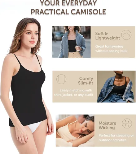 Vista 3 de Comfneat Paquete de 4 camisolas ajustadas de algodón con tirantes delgados ajustables para mujer