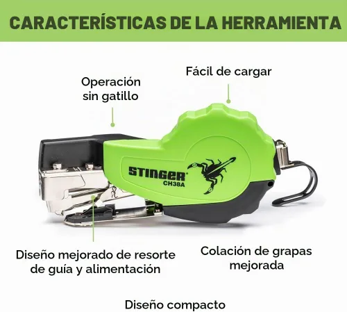 Vista 6 de Stinger CH38A Autofeed engrapadora de martillo de 3/8 de pulgada (0136401), Autofeed, Para el contrapiso de techos, envoltura doméstica