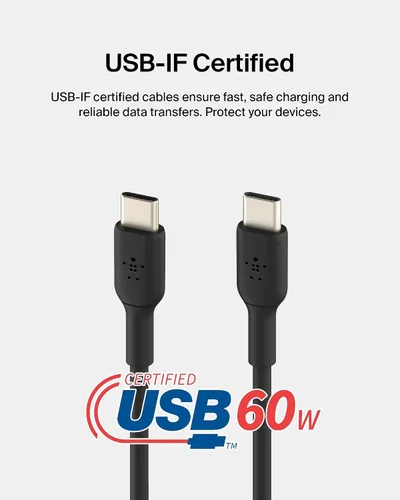Vista 3 de Belkin BoostCharge - Cable USB-C a USB-C (1M/3.3 pies) para iPhone 17, iPhone 17 Pro, Samsung Galaxy S25, S24, Pixel 10 & 9, iPad Pro, Nintendo