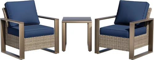 Vista 34 de Sofá de Mimbre Metálico para Patio de 75", Sofá Sillón de Ratán para Exteriores de 3 Asientos para Todo Tipo de Clima con Cojines Premium