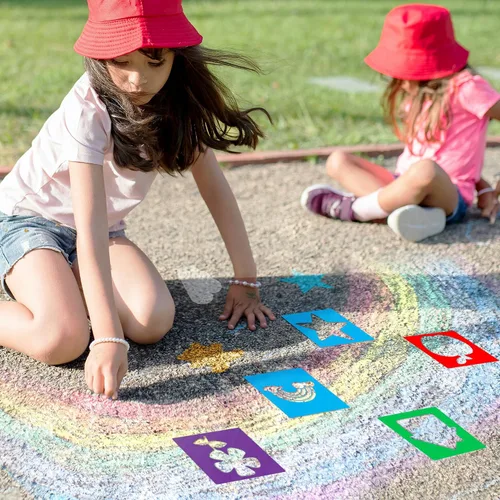 Vista 5 de Plantillas de 24 piezas, plantillas de dibujo grandes, plantilla de tiza, 8 pulgadas, juego de plantillas de forma lavable para manualidades, dibujo