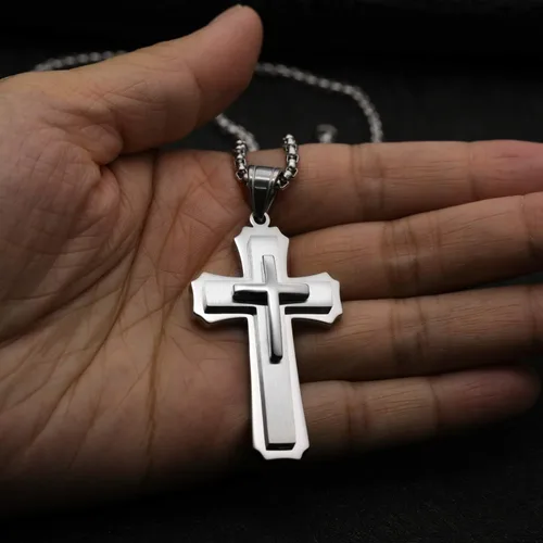 Vista 7 de Cross necklace for men Christian gifts for women,silver necklaces for teen girls chain mens religious essentials fear of god jewelry men's stainless
