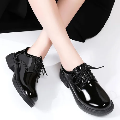 Vista 4 de OKJ Zapatos Oxford para mujer, zapatos Oxford negros para mujer, con plataforma de cuero, cómodos y elegantes, mocasines con cordones, casuales