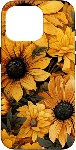 Vista 19 de iPhone 14 Flores de girasol hermoso floral amarillo patrón patrón caso