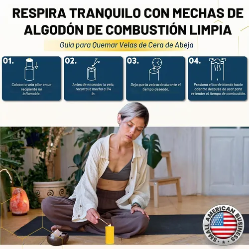 Vista 4 de Velas de pilar de cera de abeja 100% pura de alta calidad, paquete de 3, 2 Amarillo