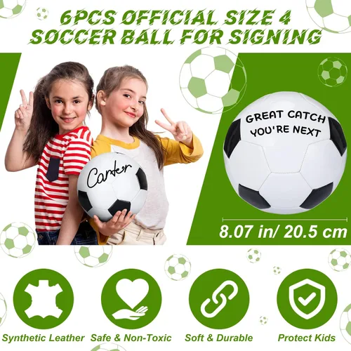 Vista 2 de Jenaai Balón de fútbol oficial con autógrafo en blanco para firmar regalo de fútbol con dos paneles blancos para fiesta nocturna de personas