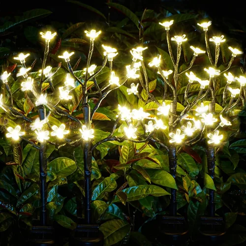 Vista 9 de Luces solares para jardín y exteriores, paquete de 20 luces LED alimentadas por energía solar, diseño de cerezo, impermeable, patio, camino, patio