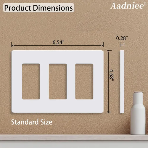 Vista 6 de Placas de pared decorativas sin tornillos, cubiertas de tomacorriente seguras para niños de 3 bandas, tamaño estándar 4.68" x 6.54", placa frontal