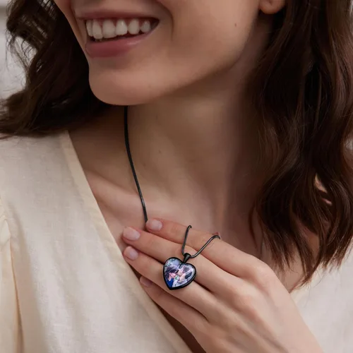 Vista 4 de Fanery sue Collares personalizados de doble cara, collares de fotos personalizados para mujeres y hombres, colgante de foto personalizado