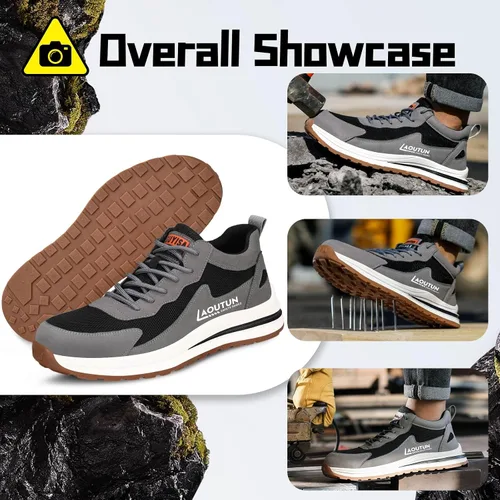 Vista 6 de Zapatos deportivos con punta de acero para hombre, zapatos ligeros para hombre, zapatos de trabajo cómodos, zapatos de seguridad con amortiguación
