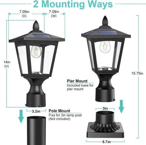 Vista 6 de Luces Solares para Postes, Lámpara Solar de Poste de 6000K de Anochecer a Amanecer con Base de Montaje para Poste, Luces Solares para Postes