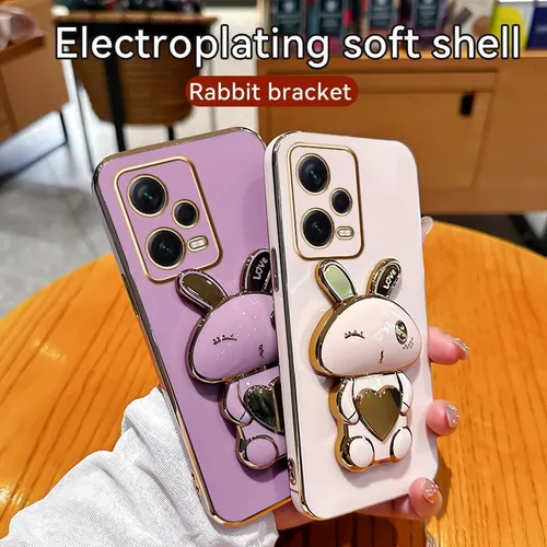 Vista 2 de Funda de silicona compatible con Redmi Note 12 Pro + con bonito soporte de conejo de dibujos animados para Redmi Note 12 Pro + delgado TPU