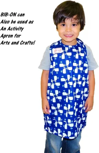Vista 6 de BIB-ON, Combinación de babero y delantal de cobertura completa para bebés, bebés y niños pequeños de 0 a 4 años. Cuadros azules