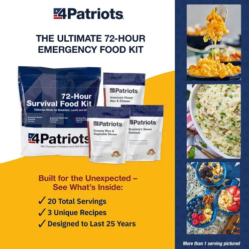 Vista 2 de 4Patriots suministro de alimentos para emergencias, kit de supervivencia para 72 horas, vida útil de 25 años, 16 porciones