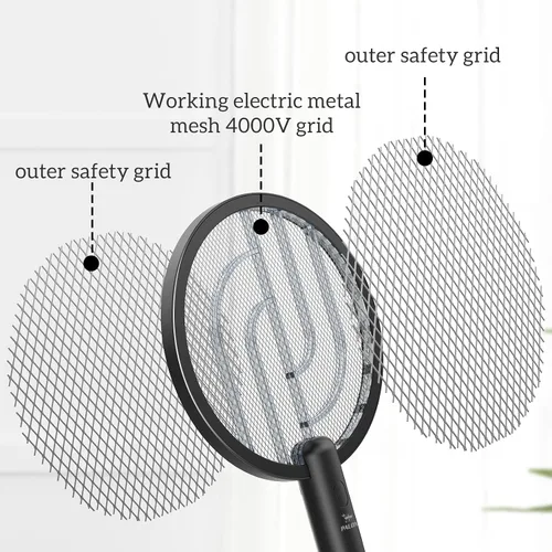 Vista 4 de Matamoscas eléctrico PALONE, 4000 V, doble modo, matamoscas mosquitos con base de carga tipo C, matamoscas de insectos con malla de seguridad de 3