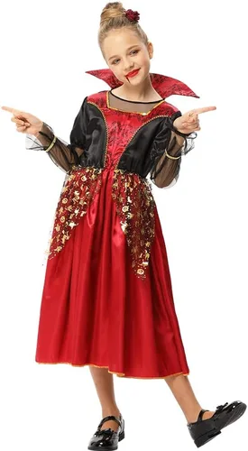 Vista 4 de Disfraz de vampiro para niñas, disfraz de vampiro para fiesta de Halloween y cosplay
