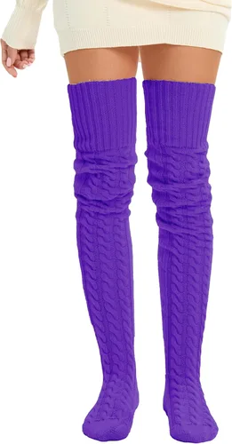 Vista 10 de SherryDC Calcetines hasta el muslo de punto trenzado para mujer, calentadores de piernas, extra largos por encima de la rodilla, medias altas