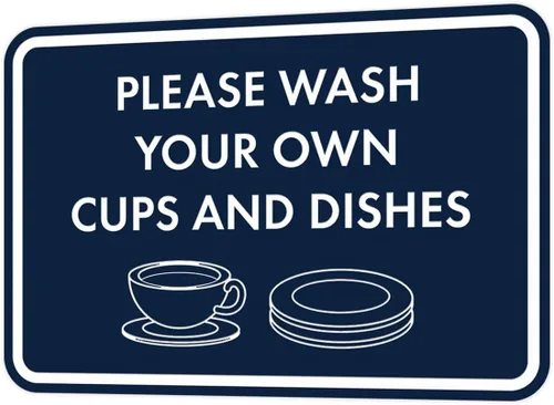 Vista 13 de Letrero clásico enmarcado con texto en inglés «Please Wash Your Own Cups and Dishes» (negro)