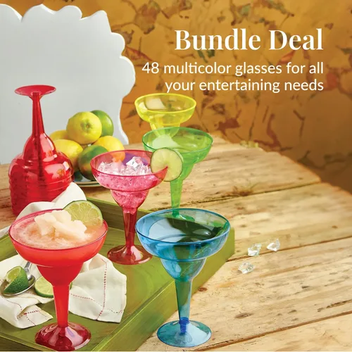 Vista 4 de Prestee 48 vasos de plástico desechables multicolor – Copas de cóctel duras de 12 onzas para fiestas del Cinco de Mayo, fiestas de tacos