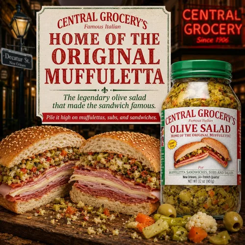 Vista 3 de Central Grocery - Ensalada de aceitunas de 32 onzas, paquete de 2, auténtica ensalada de oliva italiana de Nueva Orleans, sándwich original