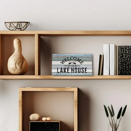 Vista 3 de Letrero de madera impreso para colgar en la pared, diseño rústico para casa de lago, decoración del hogar, verano, 12 x 6 pulgadas