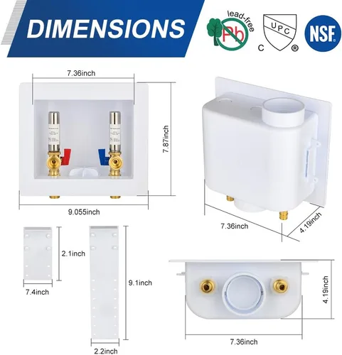 Vista 3 de EFIELD Caja de salida universal para lavadora (lavandería) con drenaje central, conexión MIP de soldadura de 1/2 pulgada con arrestador de golpe