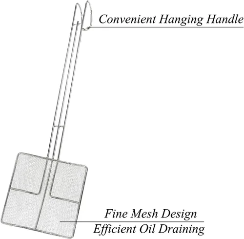Vista 3 de 2 piezas - Freidora de araña de cocina con cuchara para freír espumadera (2 cucharas + 1 delantal + 1 sombrero de chef)
