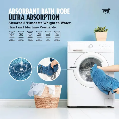 Vista 6 de Tuff Pupper Bata de baño para perro de secado rápido, toalla de felpa de 800 GSM, bata de baño súper absorbente para mascotas y cachorros, capucha