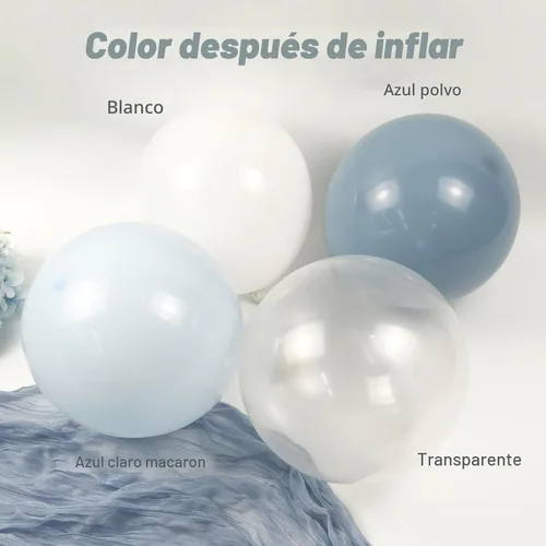 Vista 3 de Kit de arco de globos azul empolvado, 126 piezas, kit de guirnalda de arco de globos azul claro y blanco, incluye globos de macarón para bodas