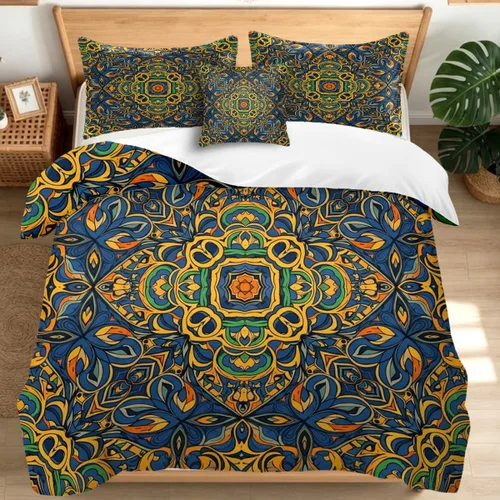 Vista 17 de Sleepwish Juego de funda nórdica bohemia, floral artesano, tamaño individual tela de microfibra, funda nórdica con fundas de almohada