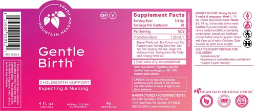 Vista 7 de Mountain Meadow Herbs Gentle Birth for Birth Prep / Preparación del parto, extracto de hierbas líquido de acción rápida para apoyo al parto - 4oz