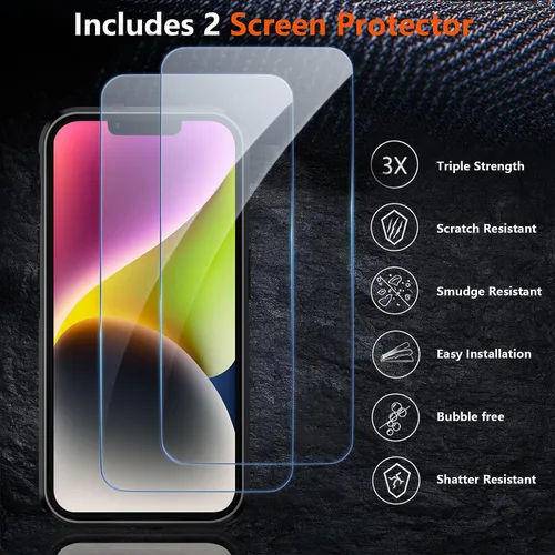 Vista 5 de Funda protectora para iPhone 14/iPhone 13, [grado militar] de 15 pies con 2 protectores de pantalla de vidrio templado, delgada y resistente funda