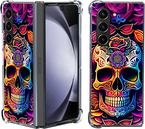 Vista 5 de Funda para Galaxy Z Fold 5, protección contra caídas de mandala de león colorido, a prueba de golpes, de cuerpo completo, resistente a los arañazos