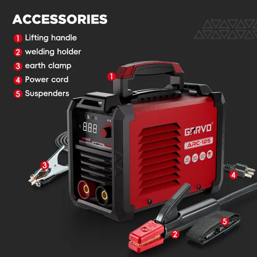 Vista 7 de GARVO Máquina de soldadura MMA de 110 V, soldador ARC de 125 amperios, mini soldador de palo, pantalla digital LCD, arranque en caliente, fuerza