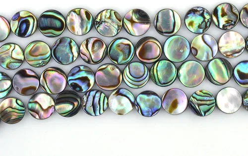 Vista 6 de 0.236 in Natural Abulón Shell Moneda Plana Cuentas Strand 16 Pulgadas Joyería Hacer Perlas