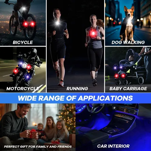 Vista 6 de 4 piezas de luces LED estroboscópicas inalámbricas con mando a distancia, 8 colores, 10 modos de iluminación, luz trasera para bicicleta recargable