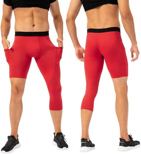 Vista 24 de Pantalones de compresión para hombre, mallas de compresión de una pierna para baloncesto, capri 3/4, leggings atléticos, capa base de secado fresco