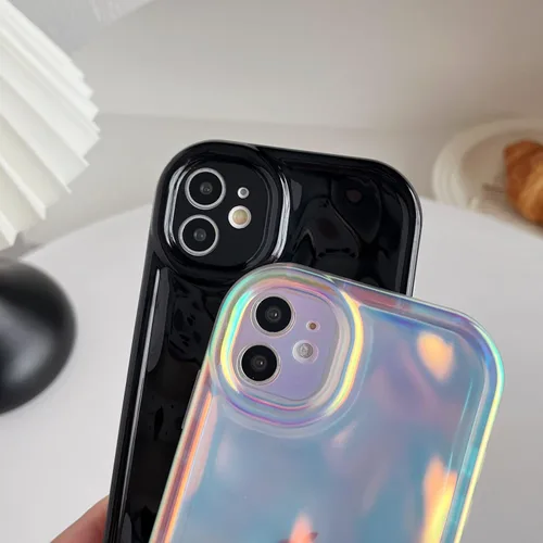 Vista 4 de Caseative Funda para iPhone 11, color negro Galjanoplastia de cromo suave de la burbuja del meteorito de la onda de la ondulación
