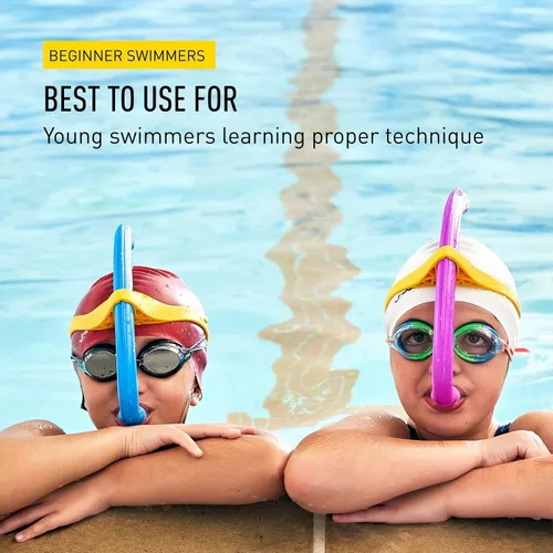 Vista 5 de FINIS Stability Snorkel Jr - Para edades de 6 a 10 años - Esnórquel de entrenamiento de natación con correa para la cabeza, tubo más corto