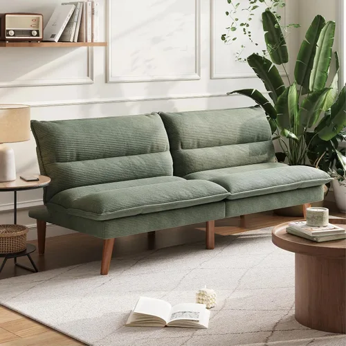 Vista 8 de LINSY HOME Sofá cama futón de 71 pulgadas, sofá futón de pana con respaldo ajustable de 3 posiciones, sofá cama convertible de dos plazas, sofás