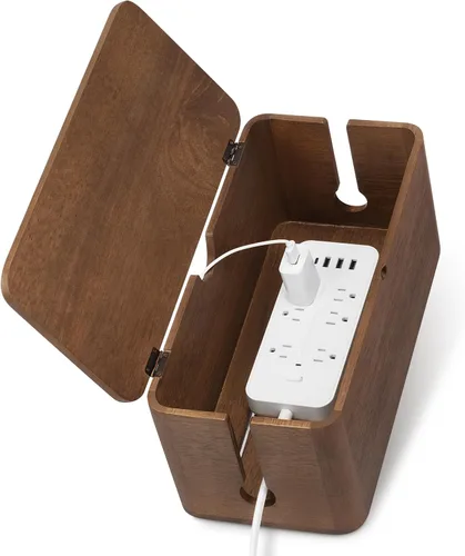 Vista 9 de ZhiYo Caja de gestión de cables de madera, caja organizadora de cables Marrón