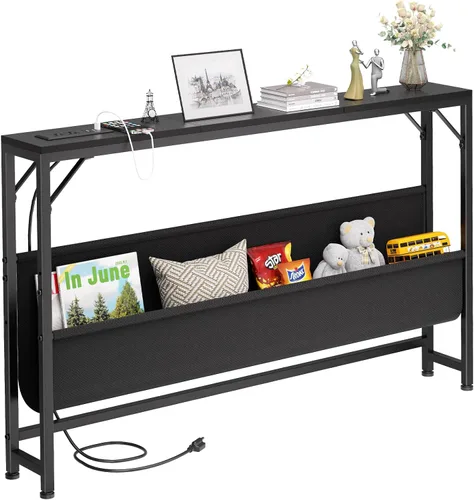 Vista 14 de Asgolion Mesa consola estrecha, mesa de entrada pequeña de 15.7 pulgadas, mesa de sofá de 2 niveles con almacenamiento, mesas consola delgadas