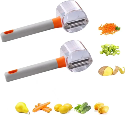 Vista 9 de Pelador de verduras con caja de almacenamiento, peladores de papas, 2 piezas, pelador de almacenamiento, adecuado para zanahorias, papas, melones