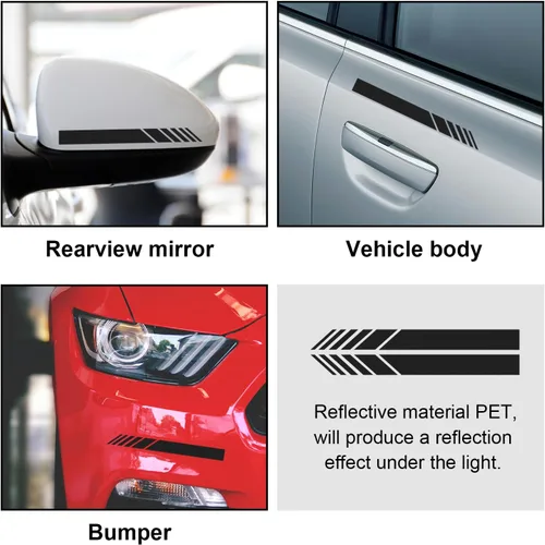 Vista 4 de Augeny 2 piezas de adhesivos para espejo retrovisor de coche, tiras de espejo retrovisor lateral de vinilo impermeables para auto, adhesivo