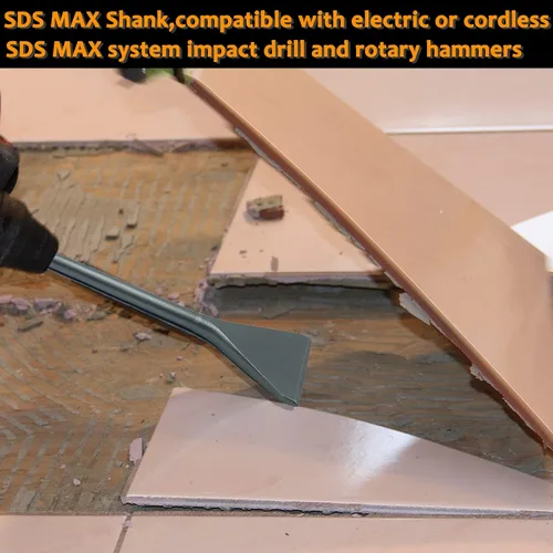 Vista 3 de Azulejo de 6 pulgadas de ancho y cincel Thinset Scaling Shank SDS-Max, broca de extracción de raspador de 6 x 15 pulgadas, ideal para taladros